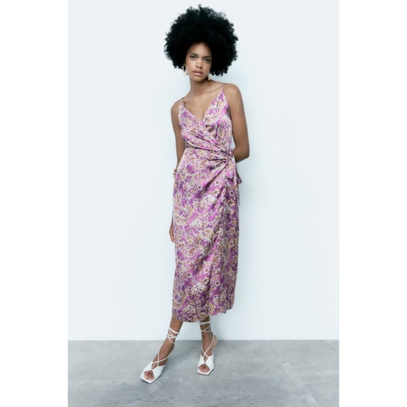 NWT ZARA SATIN EFFECT PRINT DRESS - Picture 4 of 16